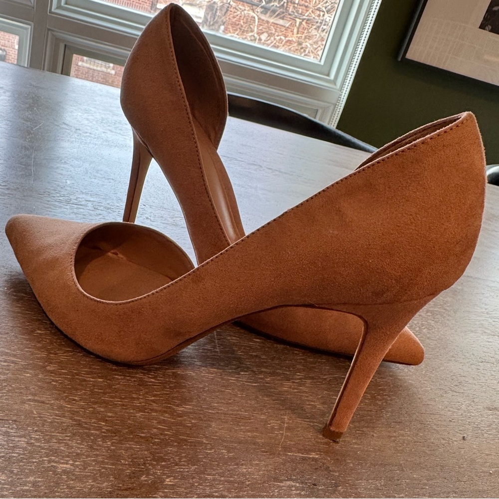 Mango Suede Pointed Toe Heels – Camel/Tan Stiletto Pumps Size 38 (US 8)